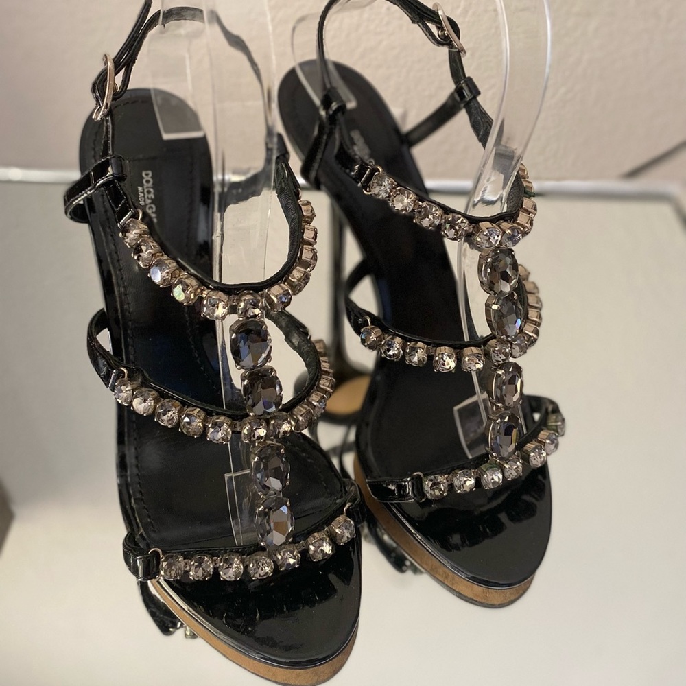 Dolce & Gabbana black patent rhinestone Heels - Picture 9 of 11